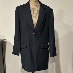 Norton Mcnaughton Black/navy subtle stripe Women's long Blazer Size 14P